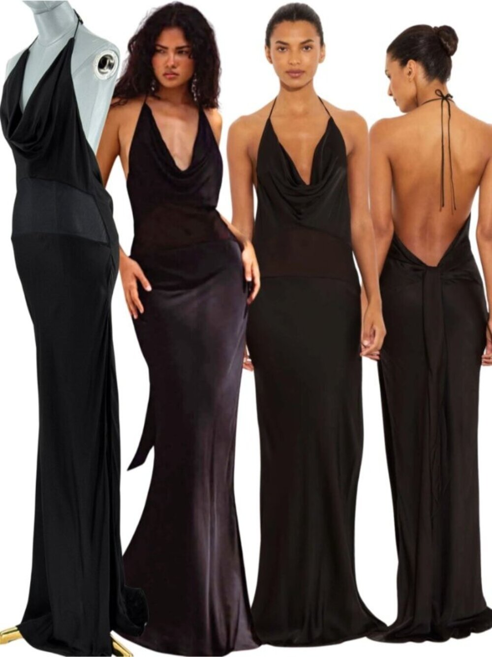 🆕 RAT & BOA 🧿 NWOT Orchid Cowl Neck Maxi Dress, Black w Sheer Panel - Sz XS